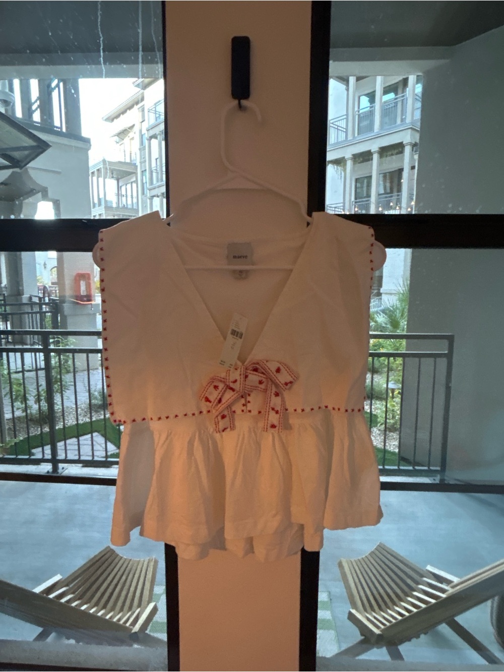 Maeve White Peplum Tank with Red Embroidered Trim